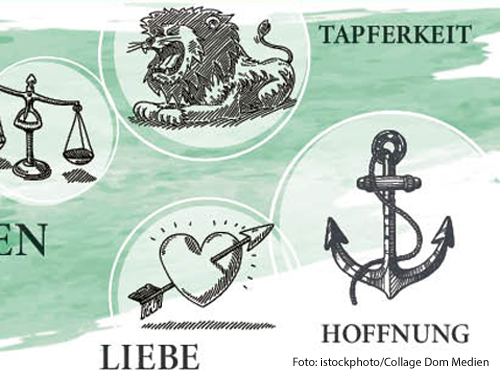 Tapferkeit, Liebe und Hoffnung sind drei der sieben christlichen Tugenden.