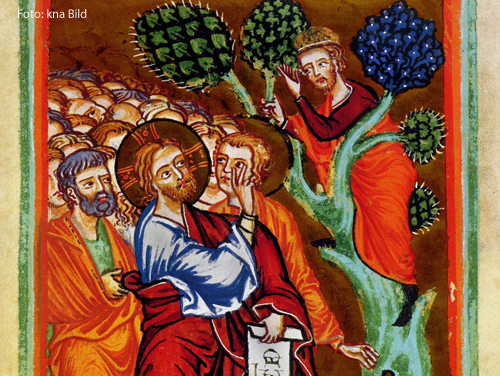 Jesus trifft den Zöllner Zachäus. 