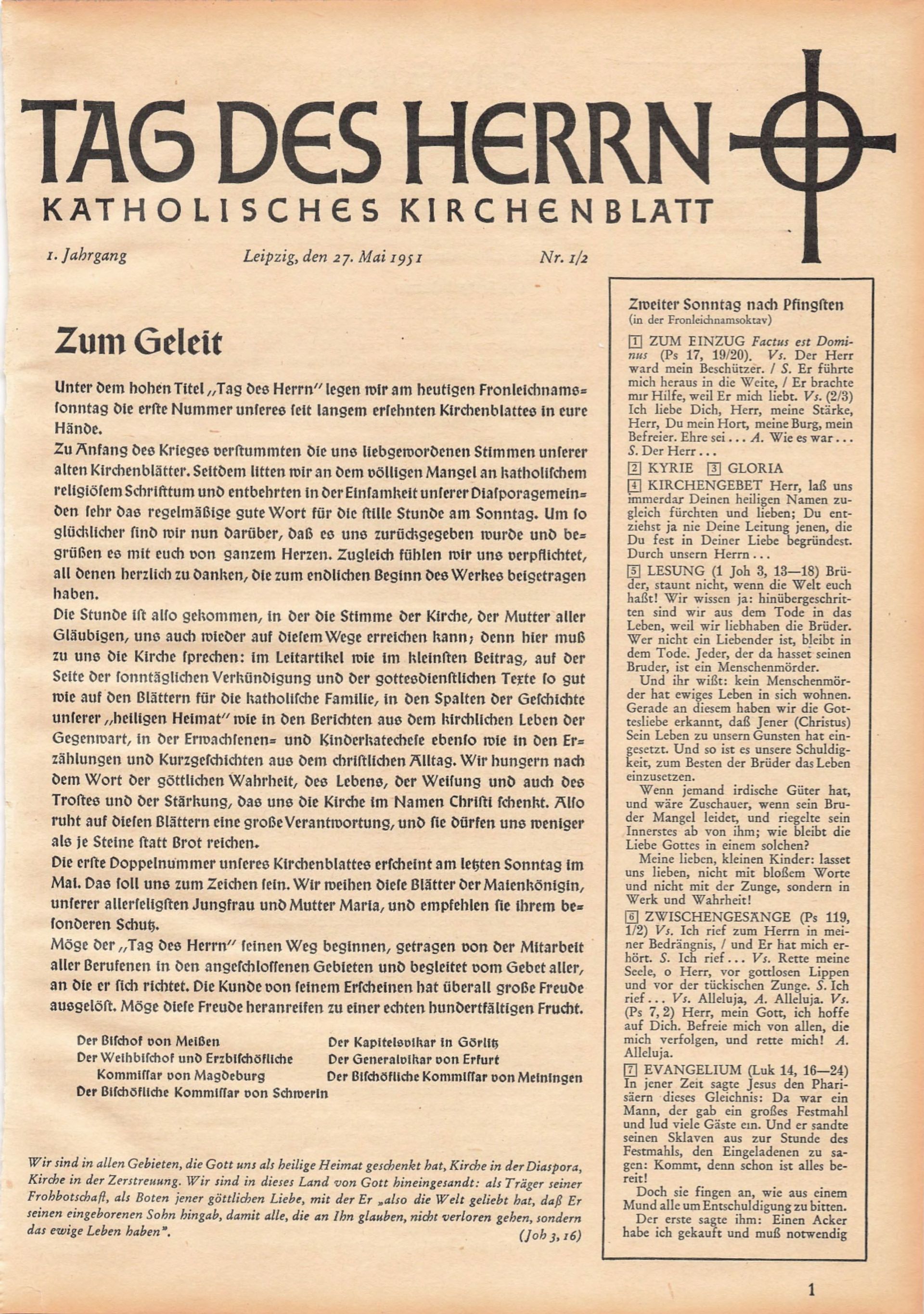 erste Seite der ersten Ausgabe der Kirchenzeitung TAG DES HERRN