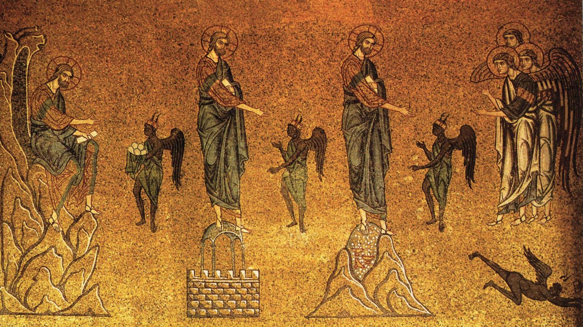 Versuchungen Christi. Mosaik in der Kirche San Marco in Venedig