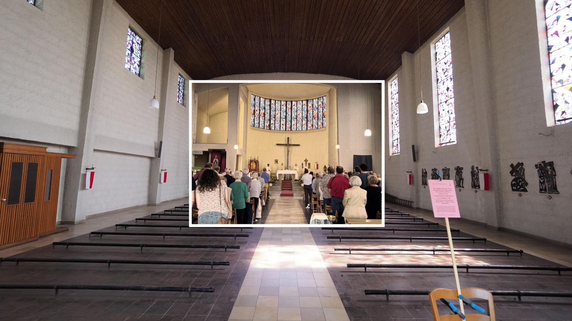 Ein Foto als Erinnerung: Nach fast 70 Jahren sind Gläubige zum letzten Gottesdienst in der Marienkirche in Geisenheim zusammengekommen